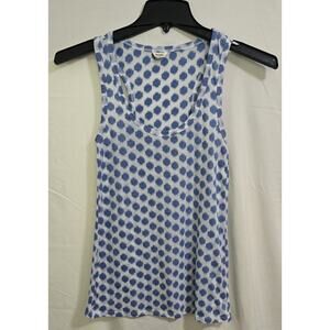 Fossil Womens Sm Blue White Polka Dot Sleeveless Scoop Neck Knit Tank Top